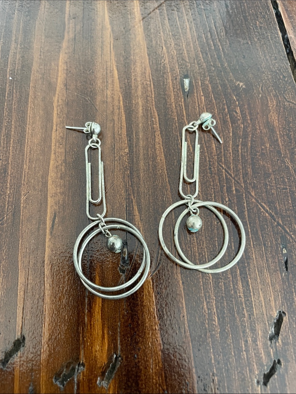 Vintage 925 Sterling Silver Double Hoop Dangle Earrings Minimalist